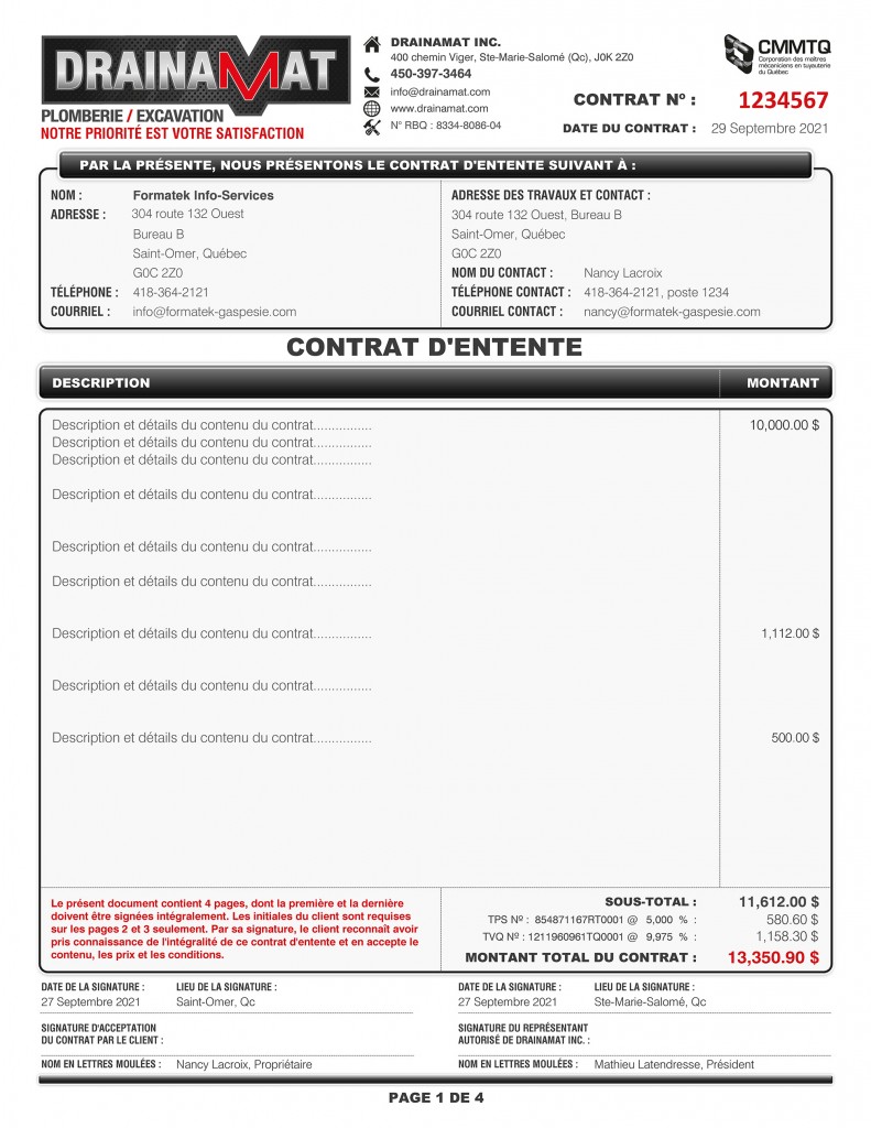 CONTRAT D'ENTENTE - FORMULAIRE PDF DYNAMIQUE - DRAINAMAT INC - IMPRIMÉ_Page_1